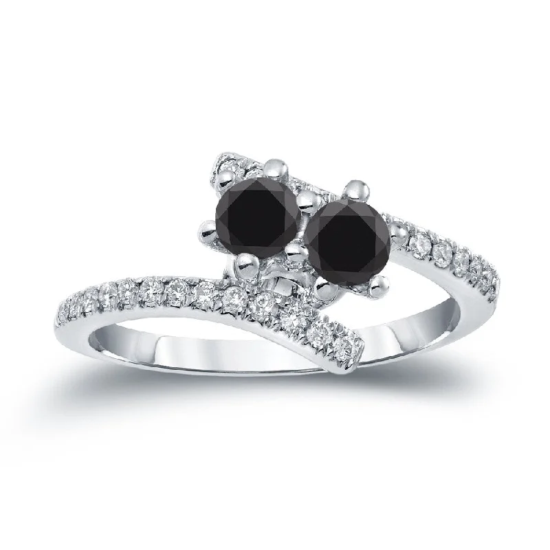 Engagement rings with sleek onyx for contrast -14k Gold Modern Round 1ct TDW 2-Stone Black Diamond Ring by Auriya