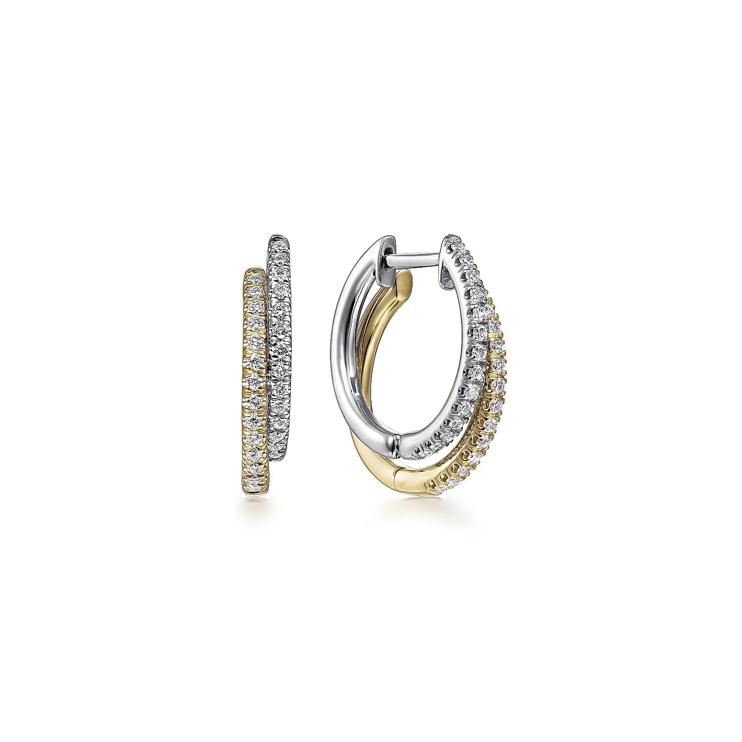 Lightweight hoop earrings for comfortable and all-day wear-14K TT Gold 0.30ctw 15mm Double Diamond Huggie Earrings