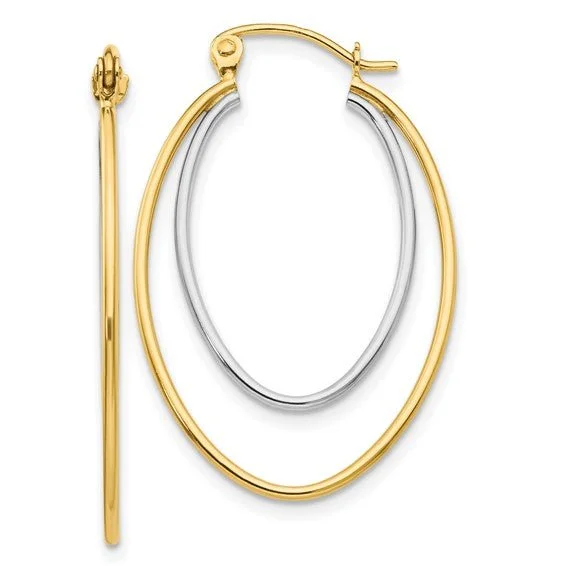 Hoop earrings with polished metal for a shiny and high-quality finish-14K TT Gold Oval Hoop Earrings 1.3grms