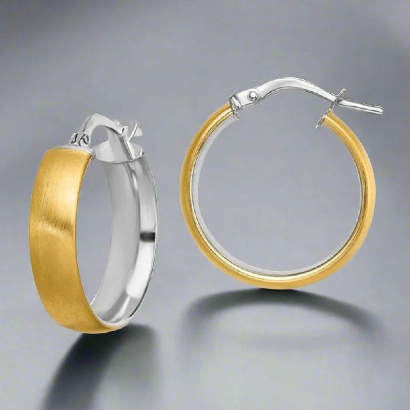 Best hoop earrings with crescent-shaped designs for a bold, moon-inspired style-14K TT Gold Satin Finish Hoop Earrings 19.5mm x 4.8mm