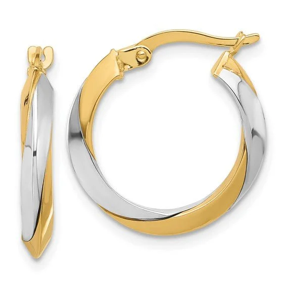 Hoop earrings with resin accents for a bold and colorful design-14K TT Gold Twist Hoop Earrings 1.8grms