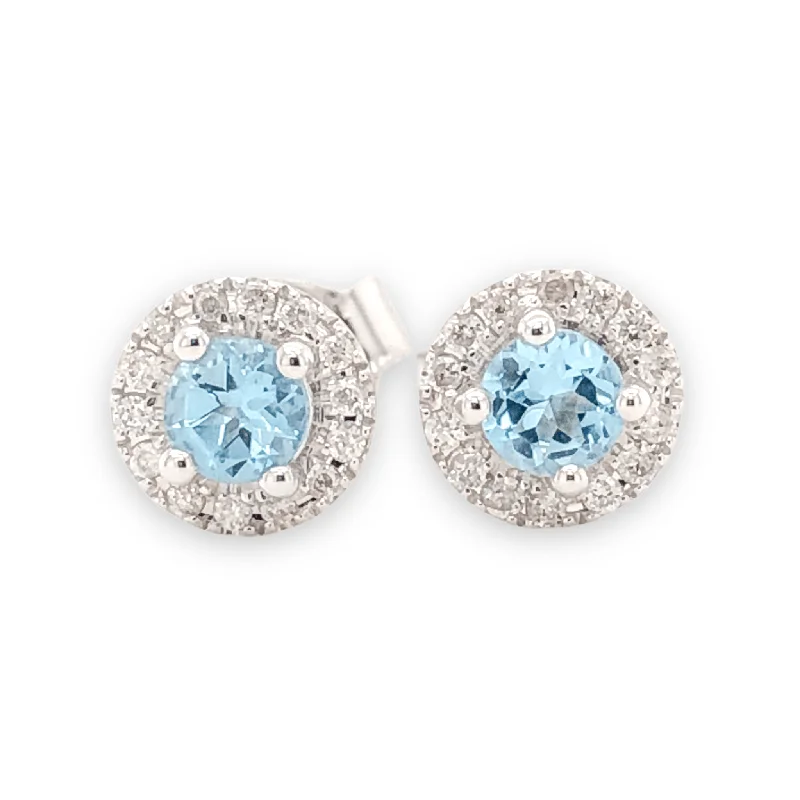 Best hoop earrings with crescent-shaped designs for a bold, moon-inspired style-14K W Gold 0.10cttw Diamond 0.30cttw Blue Topaz Round Halo Earrings