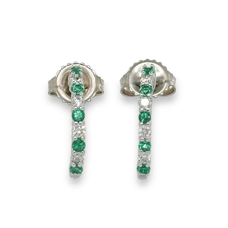 Best hoop earrings with Swarovski crystals for added sparkle and luxury-14K W Gold 0.20ctw Diamond and 0.30ctw Emerald Earrings