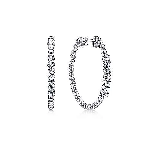 Medium hoop earrings for an everyday look with the perfect balance of style-14K W Gold 0.30cttw 30mm Beaded Diamond Hoop Earrings