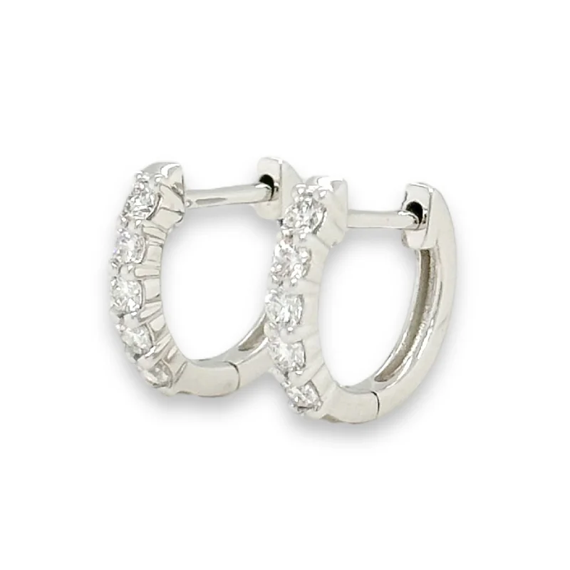 Best hoop earrings with textured silver for a rustic and organic finish-14K W Gold 0.30ctw Small Diamond Hoop Earrings