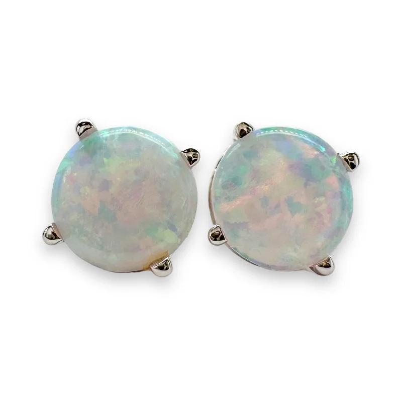 Hoop earrings with textured gold for a refined and sophisticated aesthetic-14K W Gold 1.15cttw 6mm Round Opal Earrings