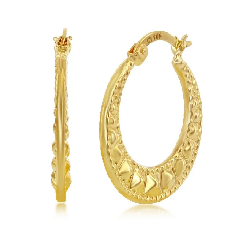 Best hoop earrings with stacked layers for a dimensional and bold look-14K Y Gold 21mm Textured Hoop Earrings 1.9grms