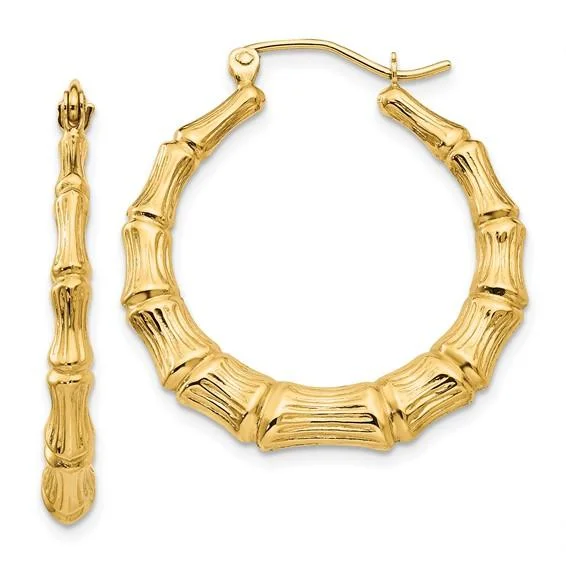 Hoop earrings with spiral designs for a dynamic and fluid look-14K Y Gold Bamboo Hoop Earrings