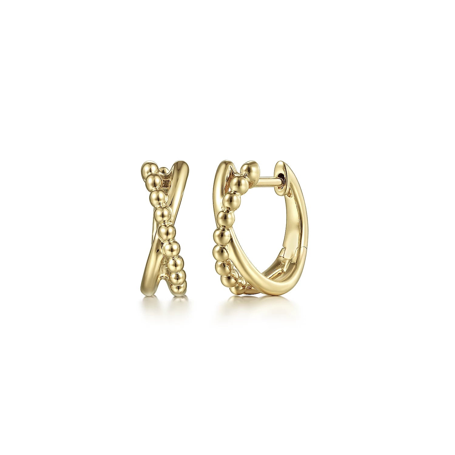 Best hoop earrings with gemstone accents for a colorful and elegant appearance-14K Y Gold Beaded 'X' Design Huggies