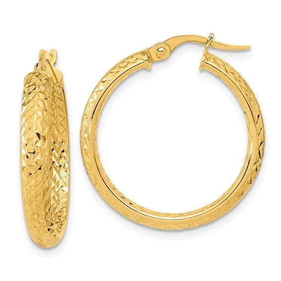 Hoop earrings with open designs for a modern, lighthearted vibe-14K Y Gold Dia Cut Hoop Earrings 2.2grms