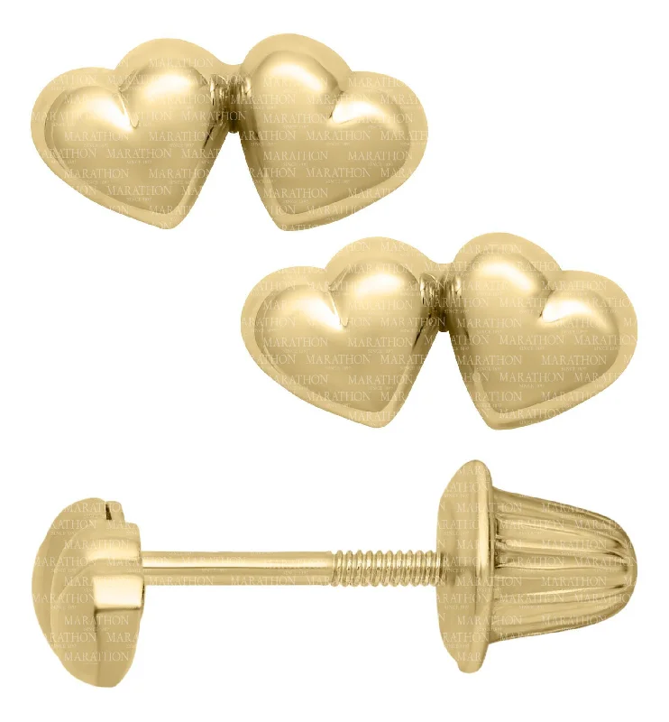 Hoop earrings with heart-shaped frames for a romantic and feminine look-14K Y Gold Double Heart Baby Studs