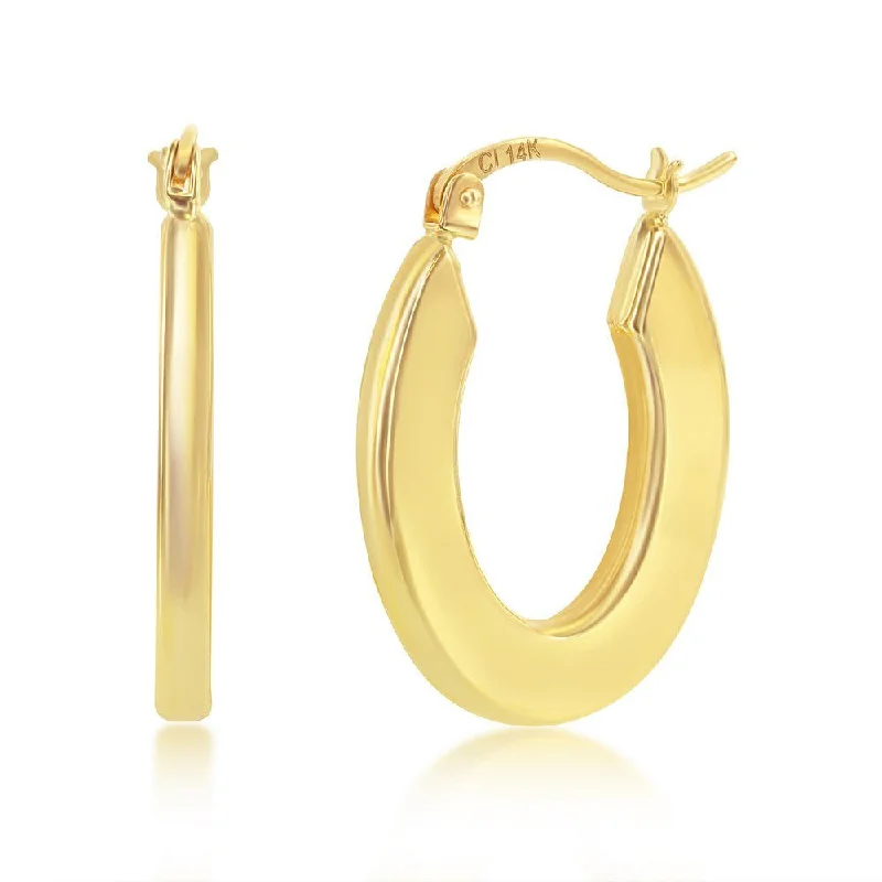 Hoop earrings with hearts for a sweet and romantic gesture-14K Y Gold Flat Oval Hoop