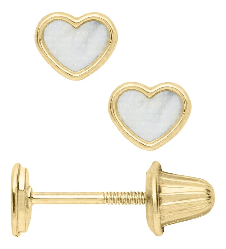 Hoop earrings with faceted crystals for added sparkle and shine-14K Y Gold MOP Baby Heart Studs