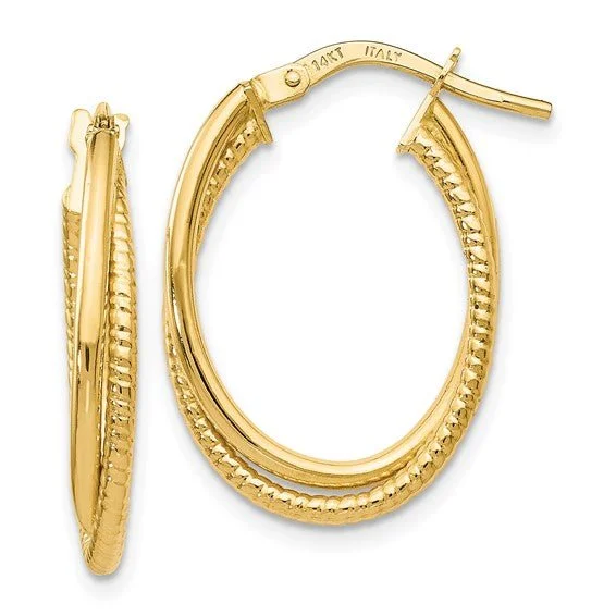 Hoop earrings with enamel stripes for a colorful and eye-catching design-14K Y Gold Oval Hoop Earrings