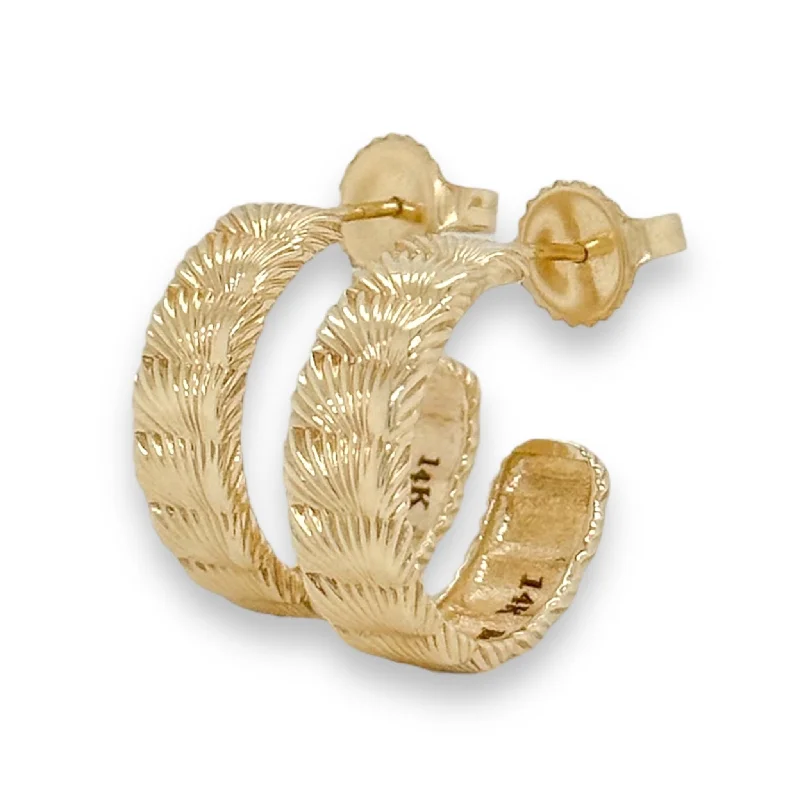 Best hoop earrings with geometric shapes for a modern and artistic appeal-14K Y Gold Textured Half Hoop Earrings