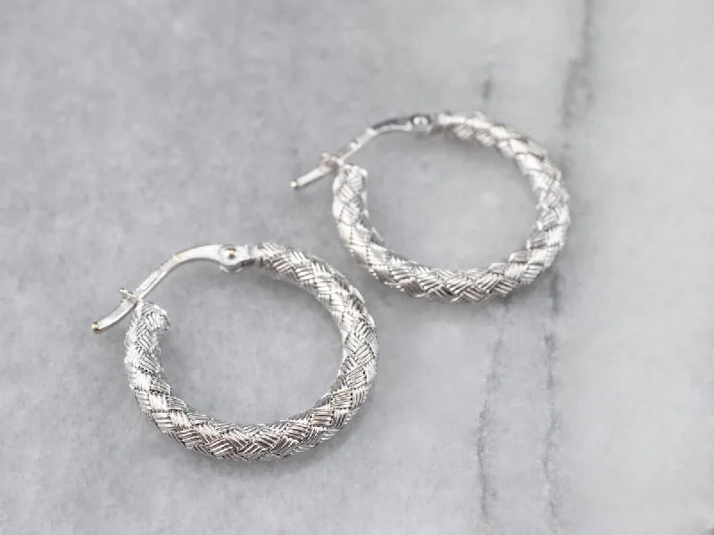 Hoop earrings with colorful beads for a fun and playful vibe-18K White Gold Woven Hoop Earrings