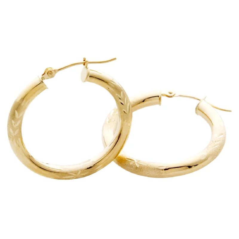 Hoop earrings with hammered copper for a warm and rustic aesthetic-14k Yellow Gold, 25MM, Diamond Cut Hoops