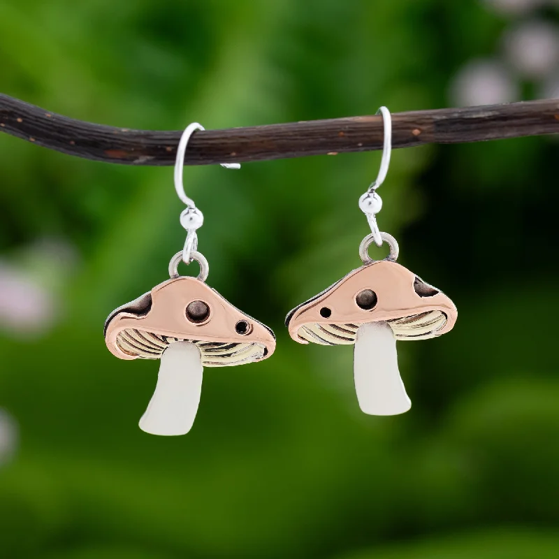 Hoop earrings with artistic filigree designs for an intricate, delicate finish-Mixed Metal Pretty Mushroom Earrings