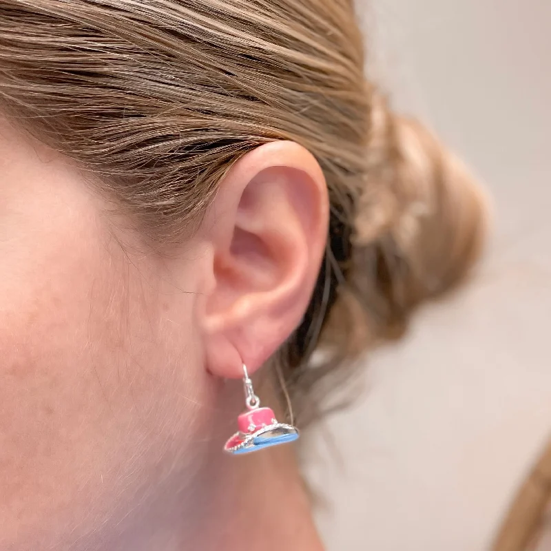 Hoop earrings with stacked layers for a bold and textured design-Enamel Cowboy Hat Dangle Earrings - Pink