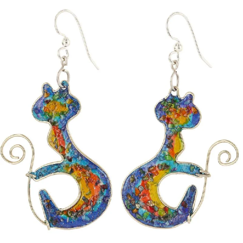 Hoop earrings with infinity loop designs for a continuous and eternal shape-Curled Rainbow Kitty Gemstone Array Earrings