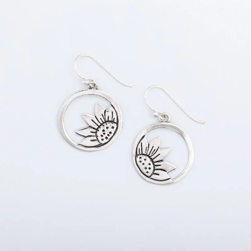 Hoop earrings with twisted leather for a chic and modern boho look-Cutout Sunflower Sterling Silver Earrings