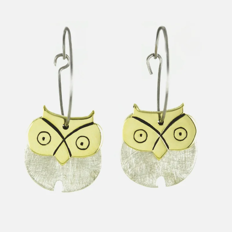 Hoop earrings with multi-tone finishes for a colorful and layered effect-Dancing Owl Mixed Metals Hoop Earrings