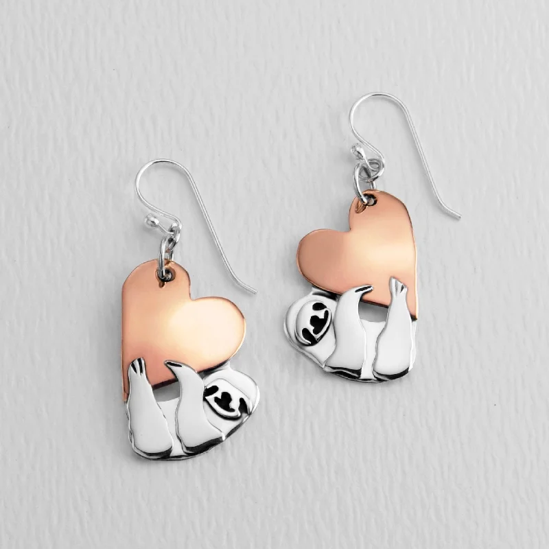 Hoop earrings with satin finishes for a smooth and elegant appearance-Sloth Love Sterling Silver Earrings