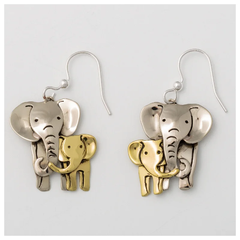 Best hoop earrings with vintage rhinestone embellishments for a retro-glam effect-Elephant Parent & Baby Mixed Metal Earrings