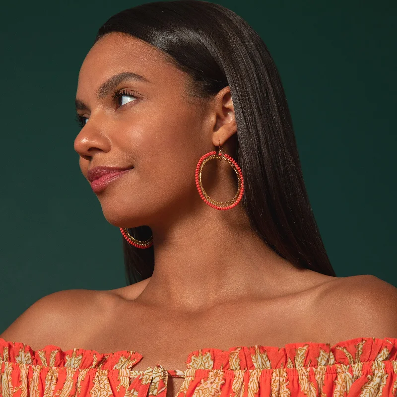 Hoop earrings with braided patterns for a detailed and textured finish-Beaded Gold-Plated Circle Earrings