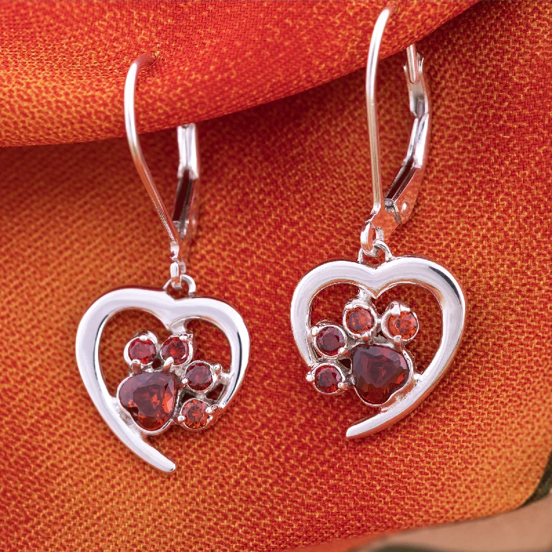 Best hoop earrings with matching bracelets for a coordinated jewelry set-Always in My Heart Sterling Birthstone Paw Print Earrings