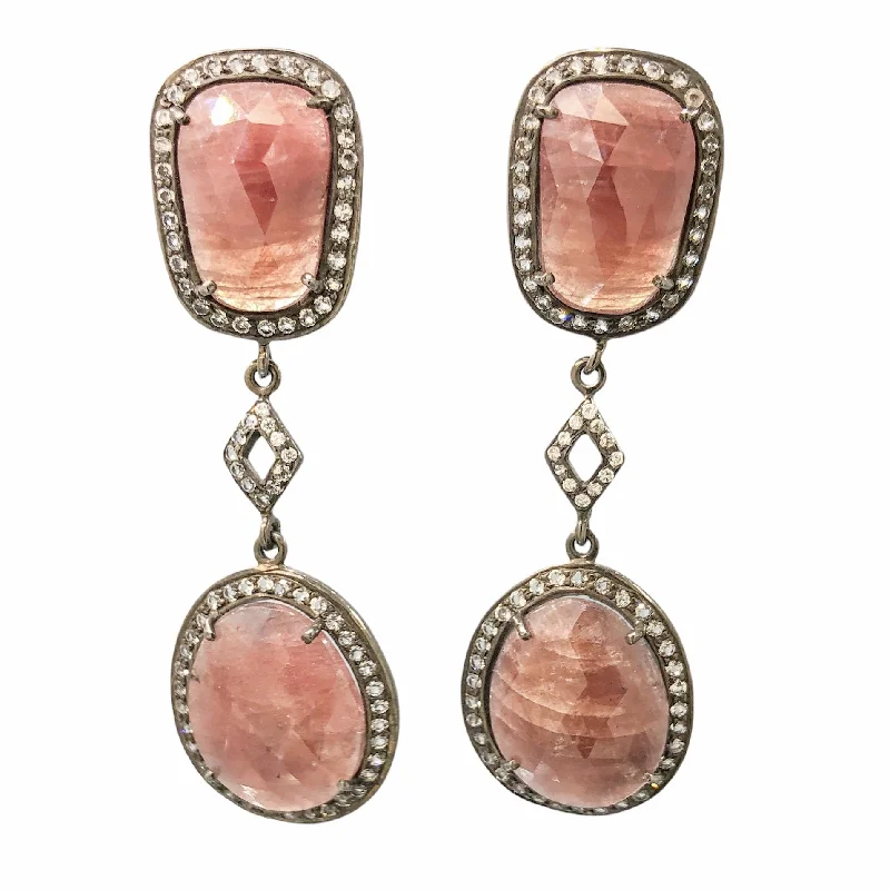 Best hoop earrings with oval shapes for a unique and elongated design-Antiqued SS Hematoid Quartz & White Topaz Dangle Earrings