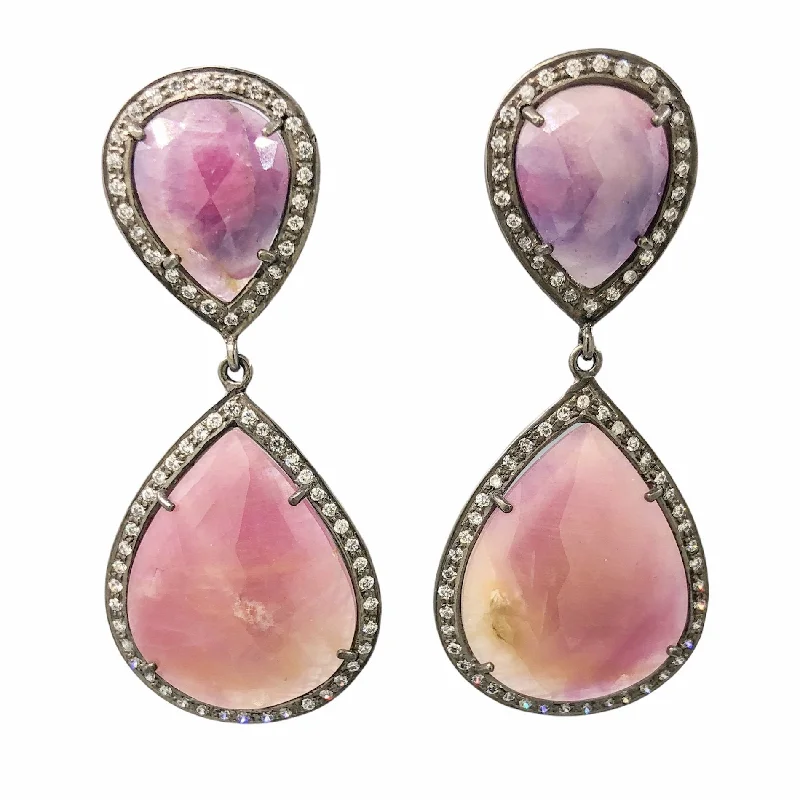 Hoop earrings with abstract shapes for an artistic and creative touch-Antiqued SS Pink Sapphire & White Topaz Dangle Earrings