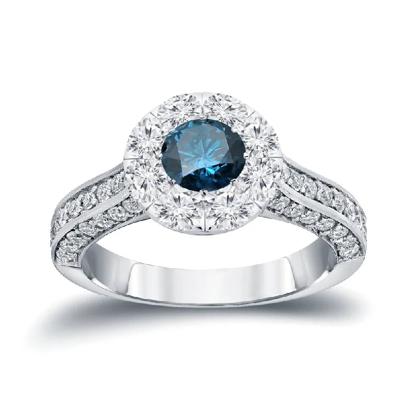 Engagement rings with double halo of opal -Auriya 1 3/4ctw Blue Diamond Halo Engagement Ring 14k Gold