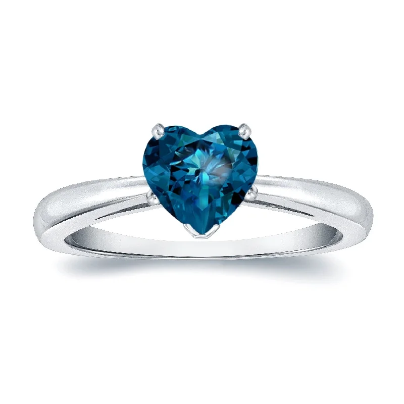 Engagement rings with cushion-cut aquamarine stones -Auriya 14k Gold 1.05ctw Heart Shape Blue Diamond Solitaire Engagement Ring