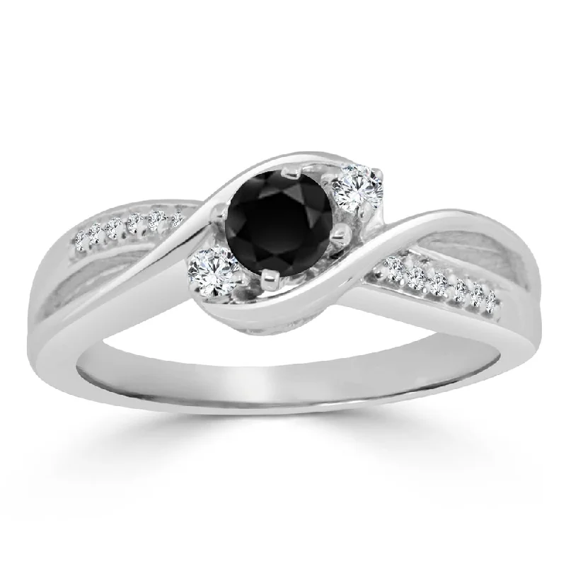 Engagement rings with bold black onyx halos -Auriya 14k Gold 1/2ctw Modern Black Diamond Engagement Ring