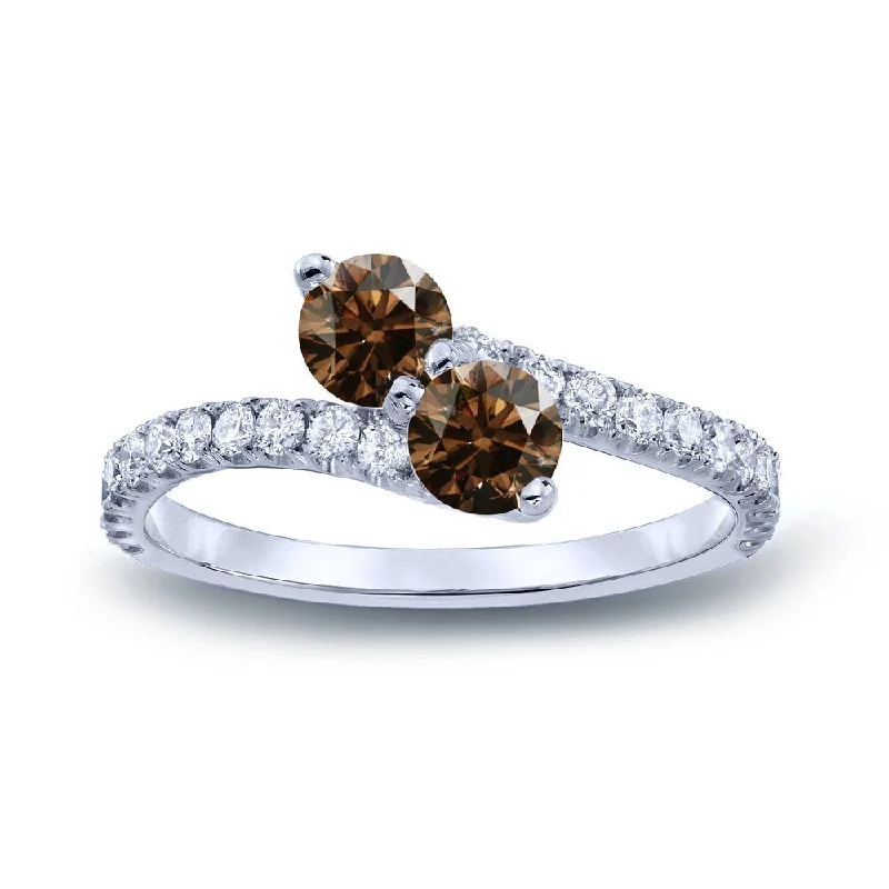 Engagement rings with gothic-inspired garnet details -Auriya 14k Gold 1 carat TW 2-Stone Brown Diamond Engagement Ring