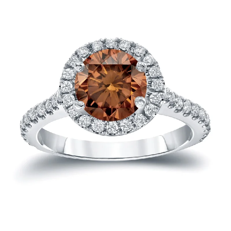 Engagement rings with engraved initials inside bands -Auriya 14k Gold 2 2/5ctw Halo Brown Diamond Engagement Ring