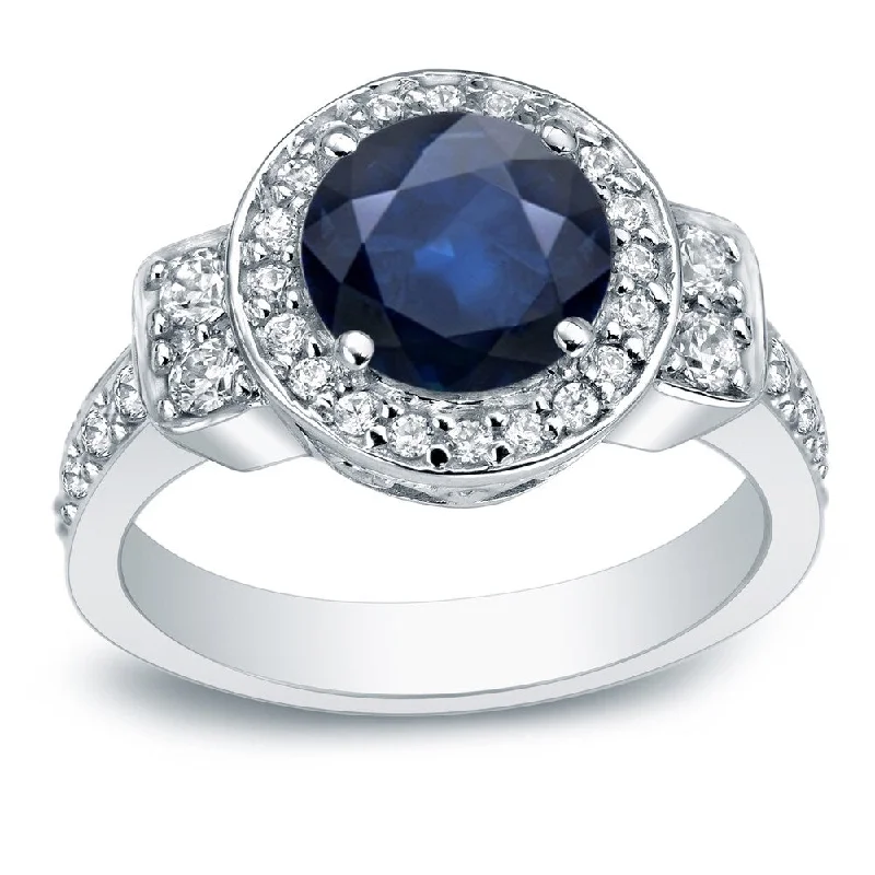 Engagement rings with classic pave garnet bands -Auriya 14k Gold 2ct Blue Sapphire Halo Diamond Engagement Ring 3/4cttw