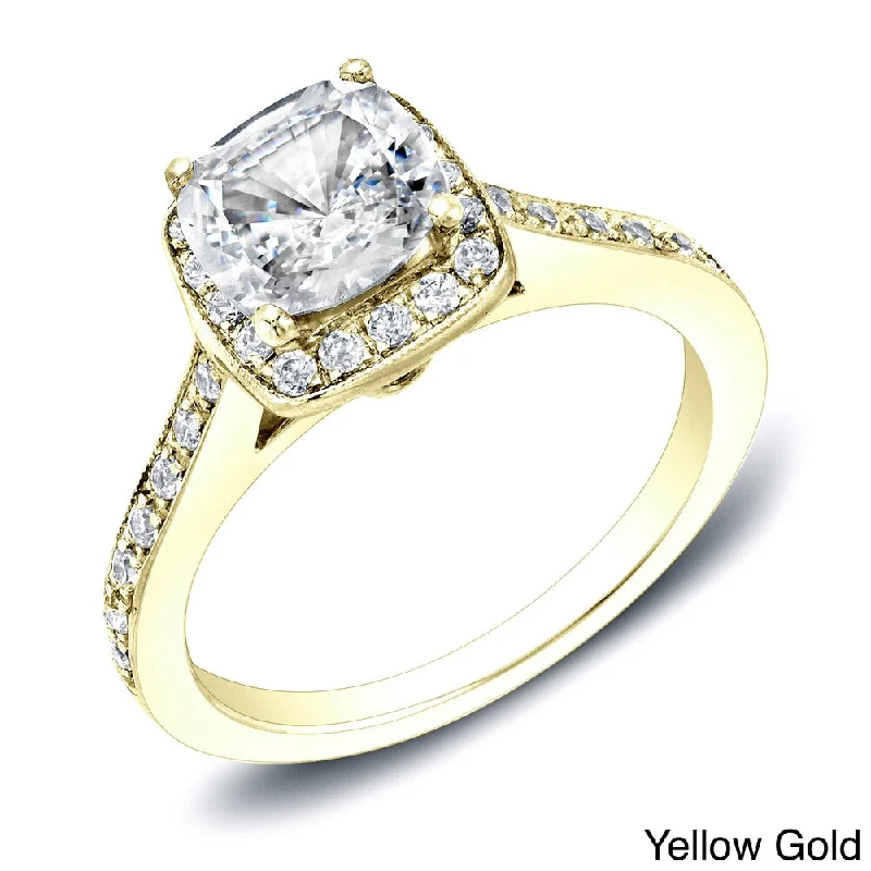 Engagement rings with split-shank topaz designs -Auriya 14k Gold 2ctw Cushion-cut Halo Diamond Engagement Ring Certified