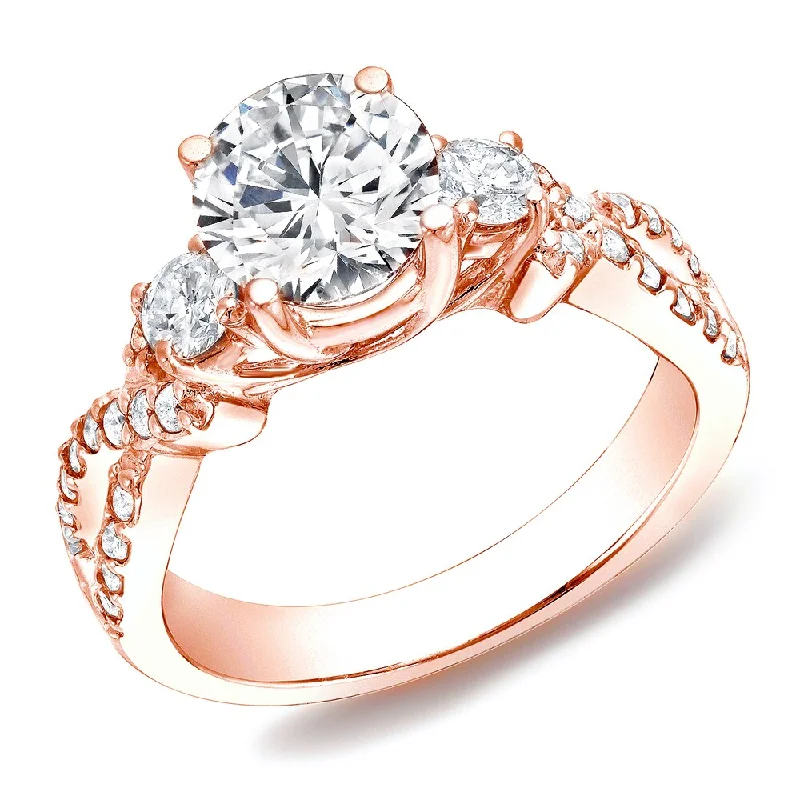 Engagement rings with starburst tiger eye glow -Auriya 14k Rose Gold 1 1/2ctw 3-stone Diamond Engagement Ring