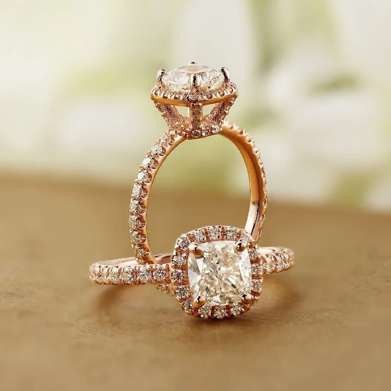 Engagement rings with unique claw-set peridot -Auriya 14k Rose Gold 1 1/2ctw Cushion-cut Halo Diamond Engagement Ring