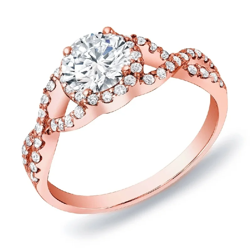 Engagement rings with yellow gold raw topaz -Auriya 14k Rose Gold 3/4ctw Split-shank Twist Halo Diamond Engagement Ring