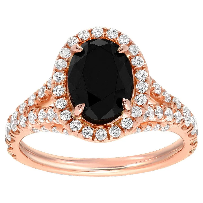 Engagement rings with cluster topaz for dazzle -Auriya 18k Rose Gold 2 1/2cttw Oval-cut Halo Black Diamond Engagement Ring