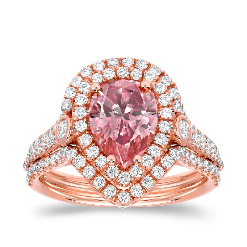 Engagement rings with rose-cut ruby for drama -Auriya 18k Rose Gold 2 3/5ctw Fancy Pink Diamond Pear Halo Ring (VS1-VS2)