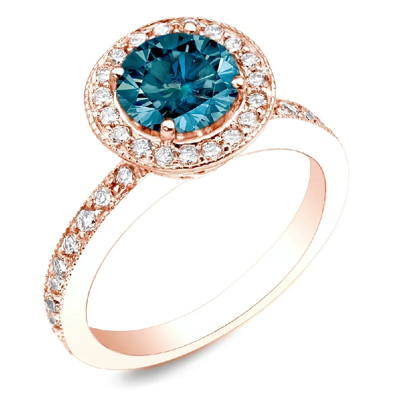 Engagement rings with east-west moonstone settings -Auriya 1ctw Halo Blue Diamond Engagement Ring 14k Rose Gold