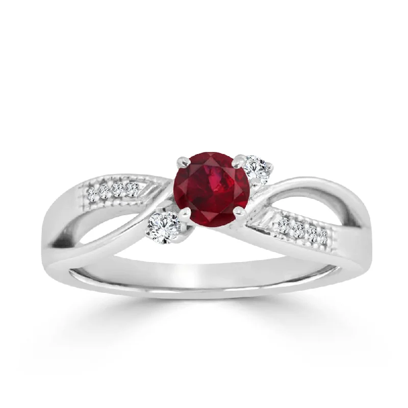 Custom engagement rings with engraved floral bands -Auriya 3-Stone 2/5ct Ruby and 1/10ctw Diamond Engagement Ring 14k Gold