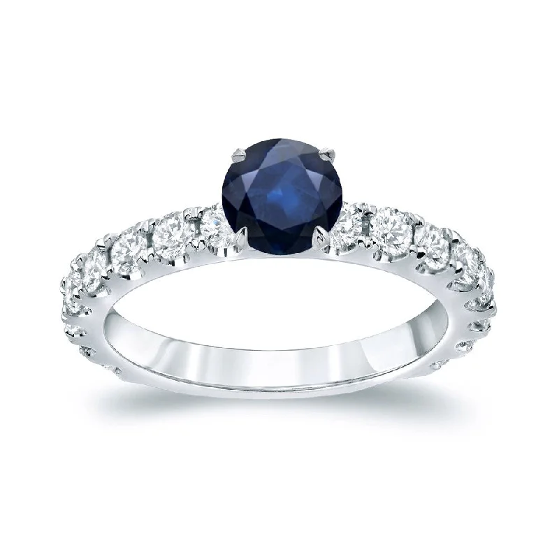 Engagement rings with tension-set tiger eye stones -Auriya Classic 3/4ct Blue Sapphire and 1ctw Diamond Engagement Ring Platinum