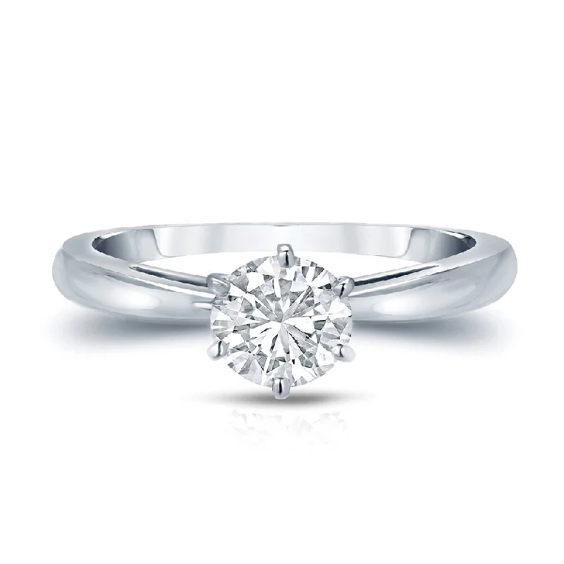 Engagement rings with infinity twist diamond bands -Auriya Platinum 3ctw Round 6 Prong Solitaire Diamond Engagement Ring GIA Certified