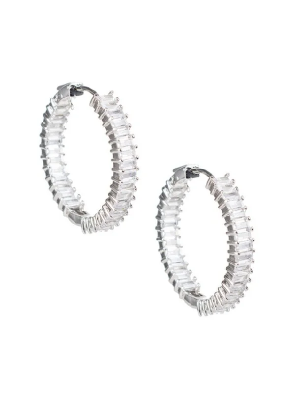 Hoop earrings with floral motifs for a feminine and nature-inspired look-Baguette Hoop Earrings