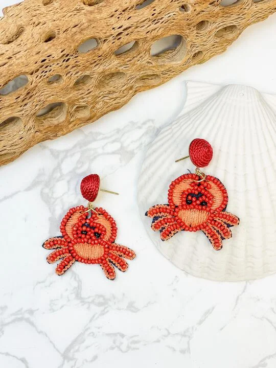 Hoop earrings with snake print designs for an edgy, wild appearance-Beachy Crab Beaded Dangle Earrings